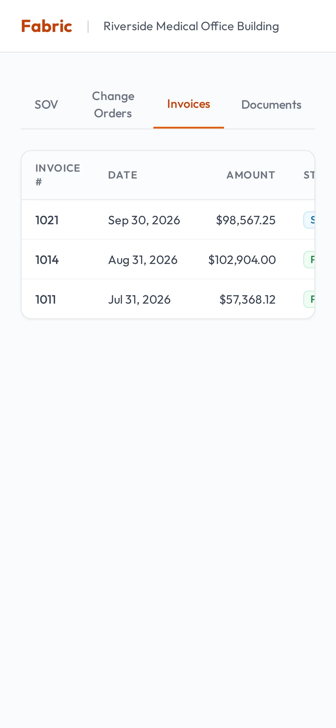 Client portal on a phone, showing billing history for the sample job.